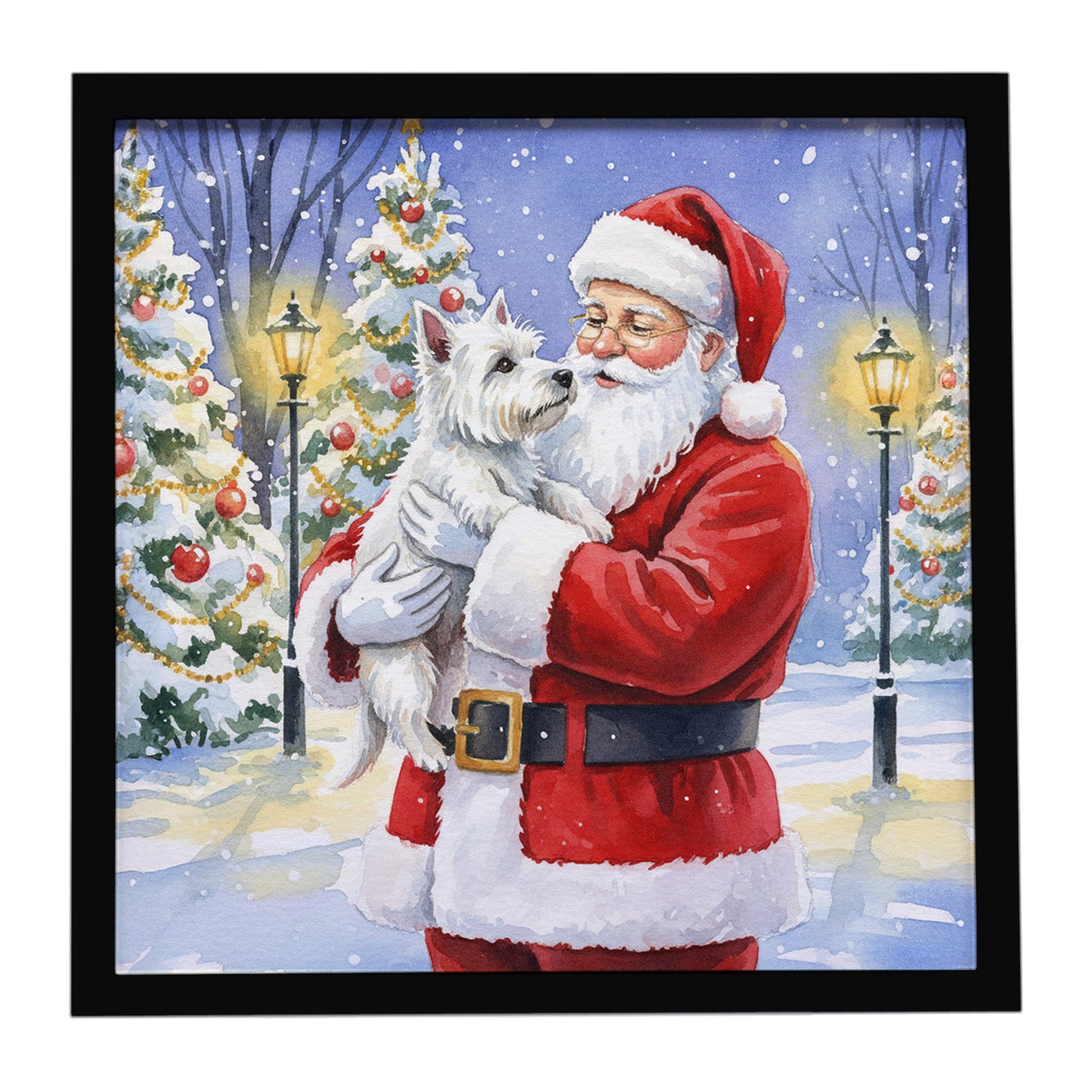 Caroline's Treasures Westie with Santa Claus Framed Metal Print
