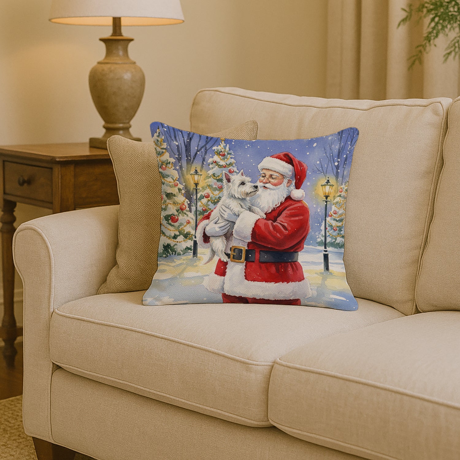 Caroline's Treasures Westie with Santa Claus Throw Pillow