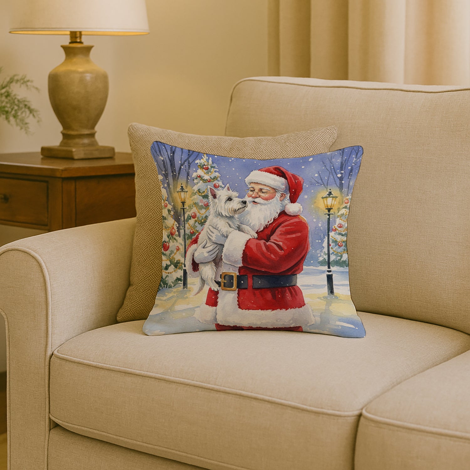 Caroline's Treasures Westie with Santa Claus Throw Pillow