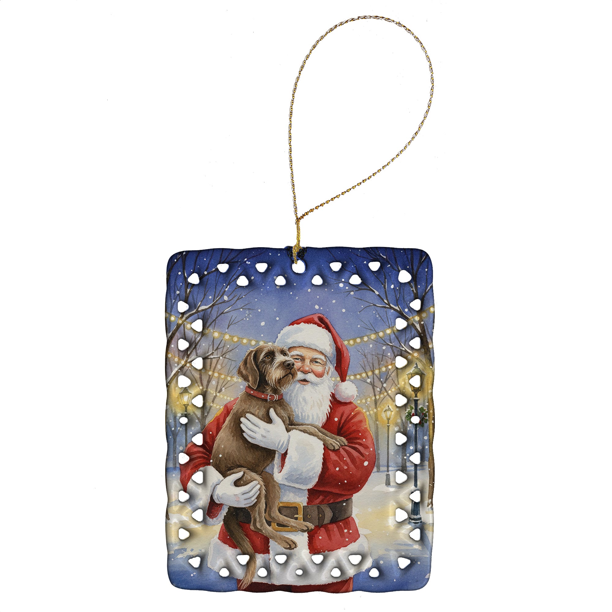 Caroline's Treasures Wirehaired Pointing Griffon with Santa Claus Porcelain Ornament