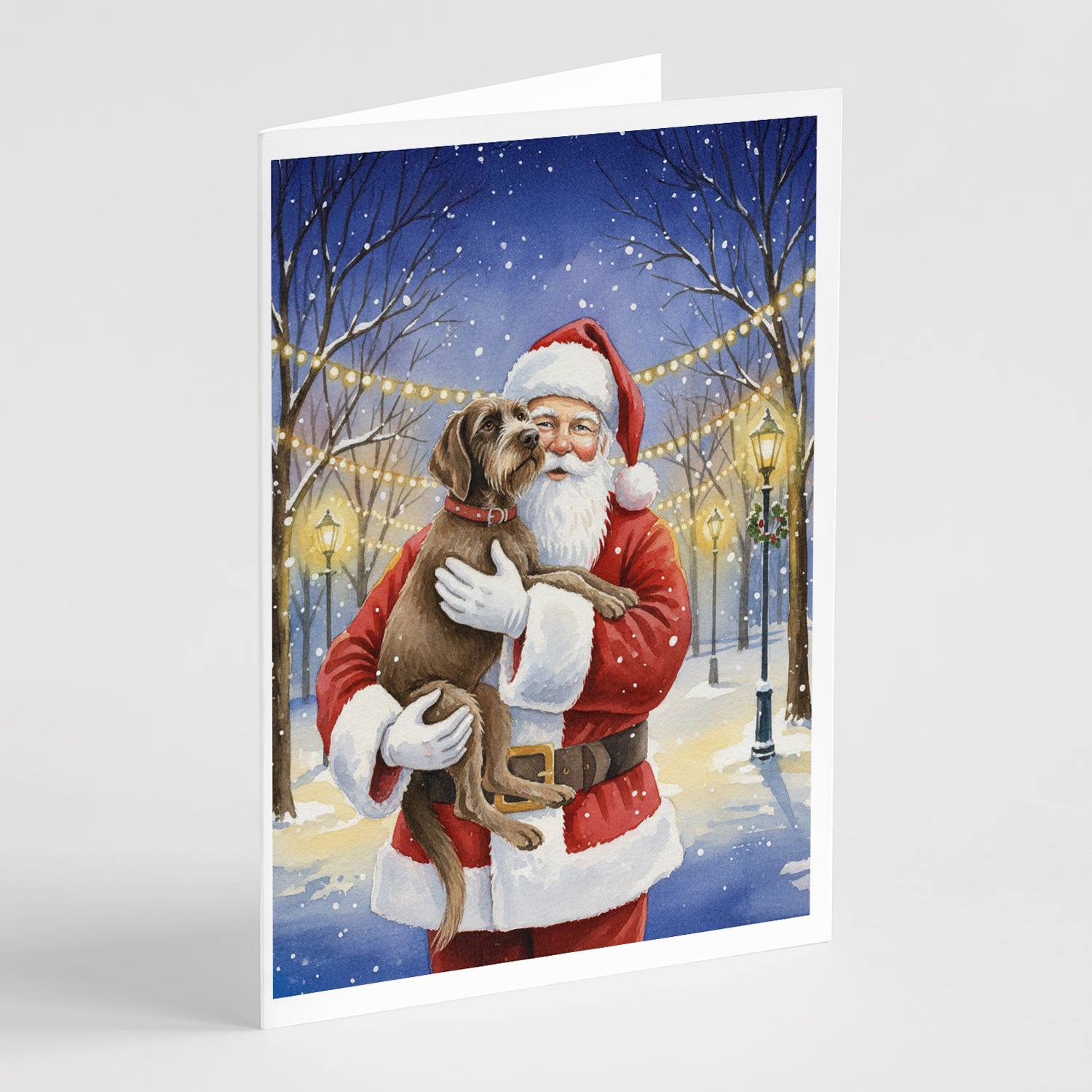 Caroline's Treasures Wirehaired Pointing Griffon with Santa Claus Greeting Cards Pack of 8