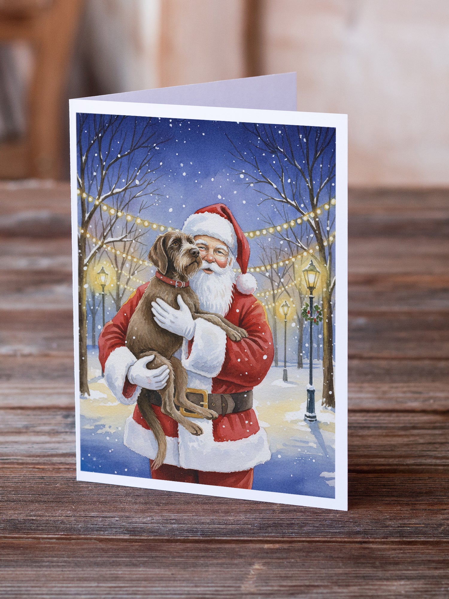 Caroline's Treasures Wirehaired Pointing Griffon with Santa Claus Greeting Cards Pack of 8