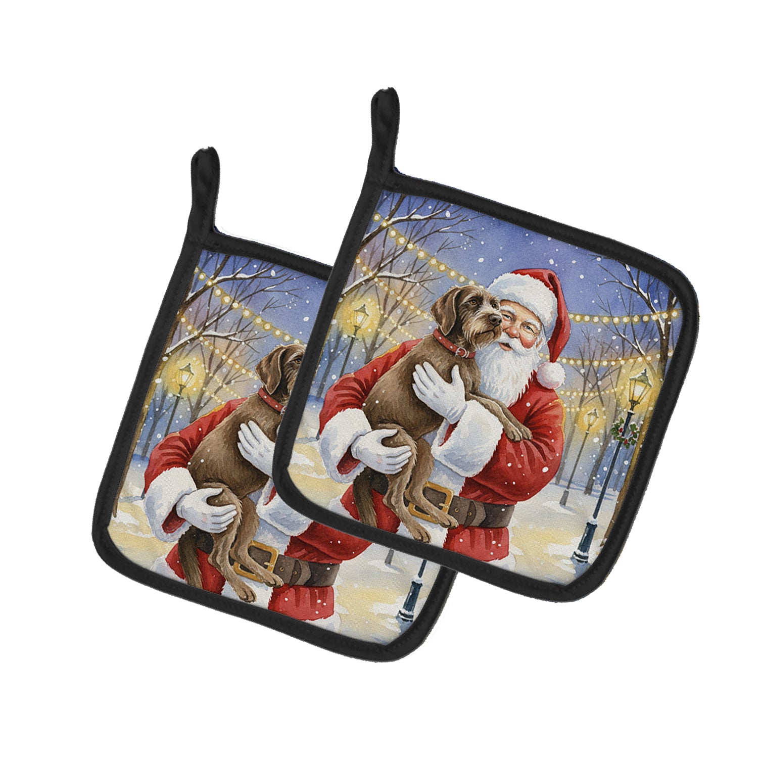 Caroline's Treasures Wirehaired Pointing Griffon with Santa Claus Pair of Pot Holders