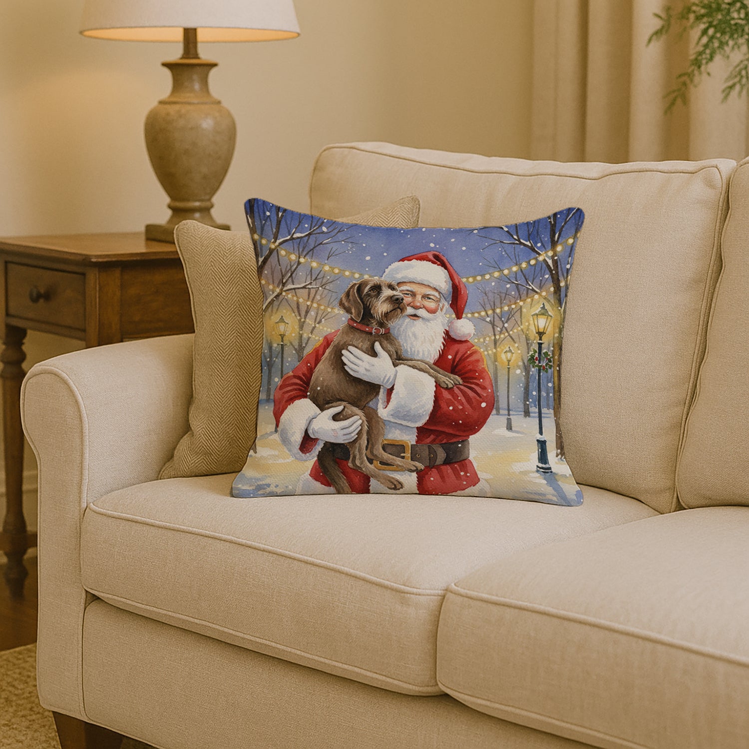 Caroline's Treasures Wirehaired Pointing Griffon with Santa Claus Throw Pillow
