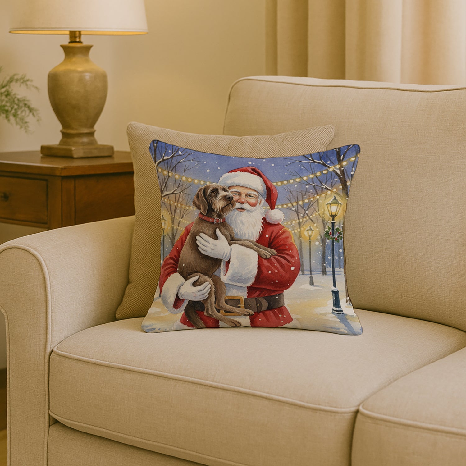 Caroline's Treasures Wirehaired Pointing Griffon with Santa Claus Throw Pillow