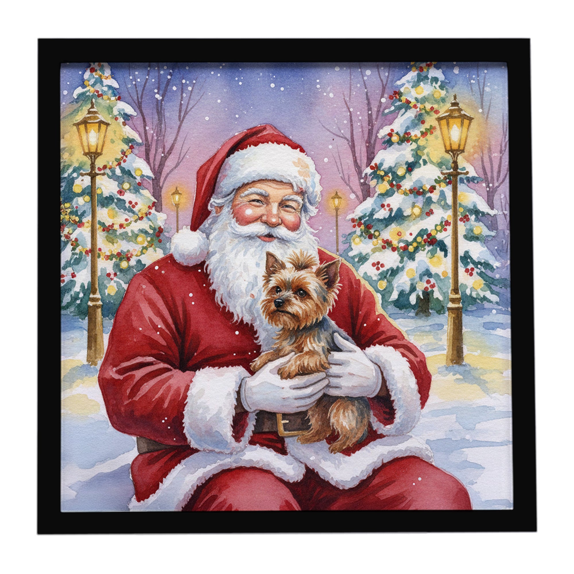 Caroline's Treasures Yorkshire Terrier with Santa Claus Framed Metal Print