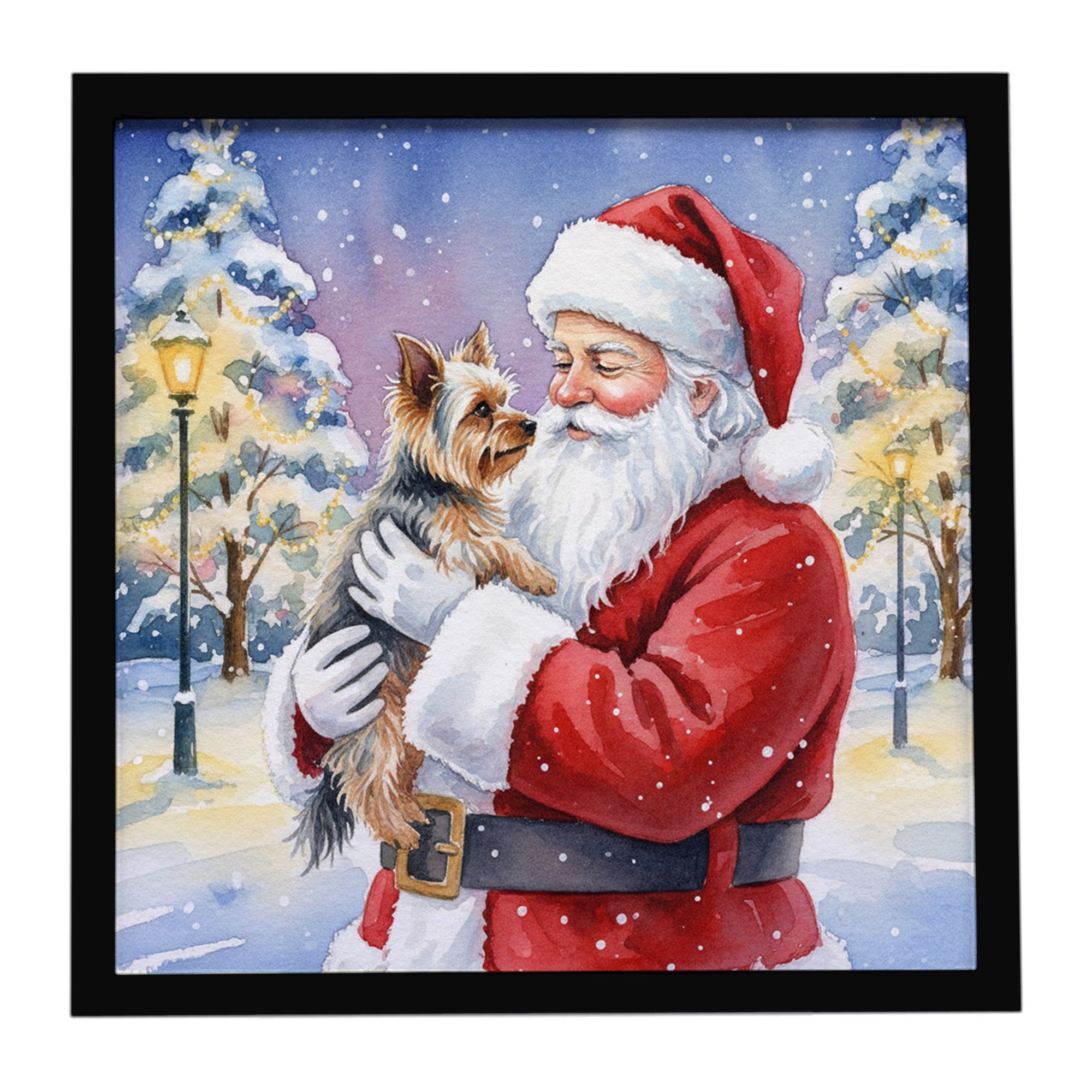 Caroline's Treasures Yorkie with Santa Claus Framed Metal Print