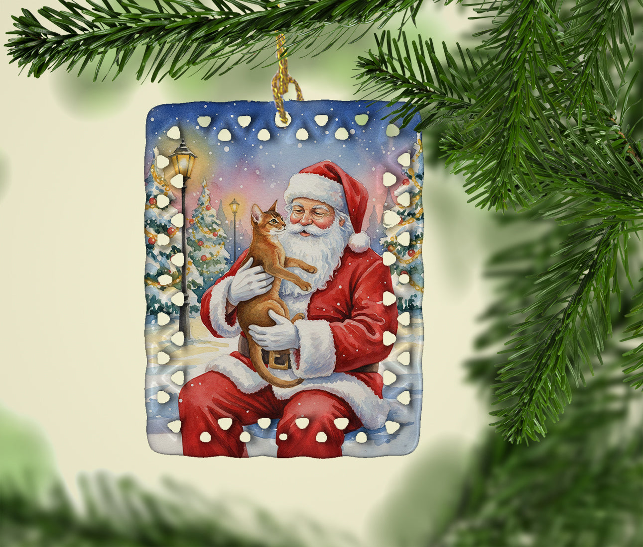 Caroline's Treasures Abyssinian Cat with Santa Claus Porcelain Ornament