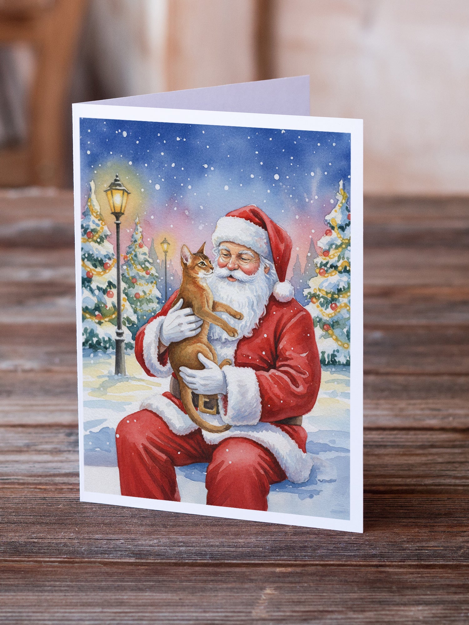 Caroline's Treasures Abyssinian Cat with Santa Claus Greeting Cards Pack of 8