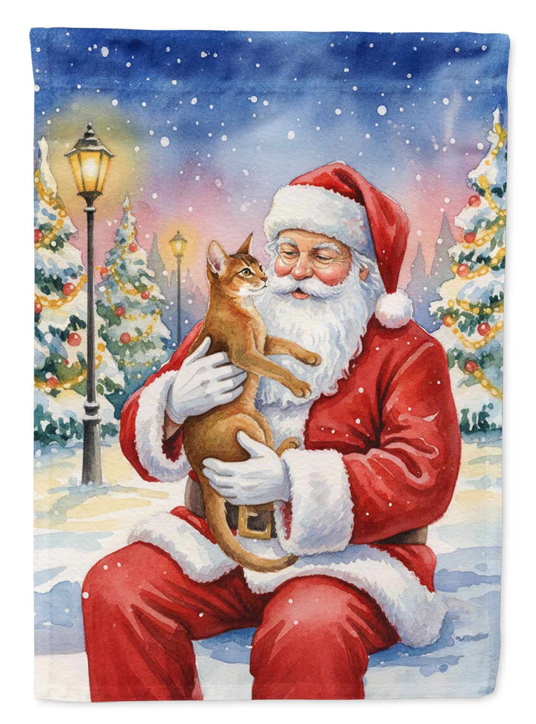 Caroline's Treasures Abyssinian Cat with Santa Claus Garden Flag