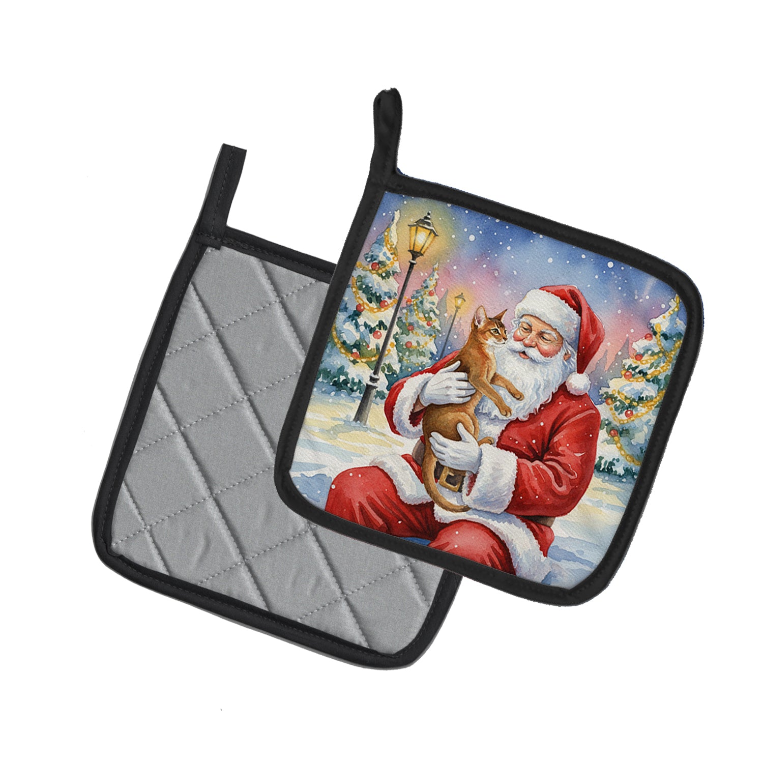 Caroline's Treasures Abyssinian Cat with Santa Claus Pair of Pot Holders