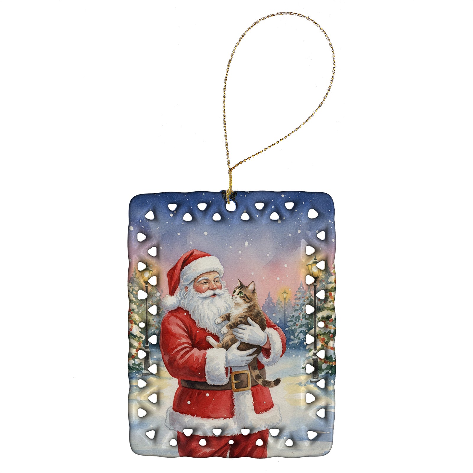 Caroline's Treasures American Bobtail Cat with Santa Claus Porcelain Ornament