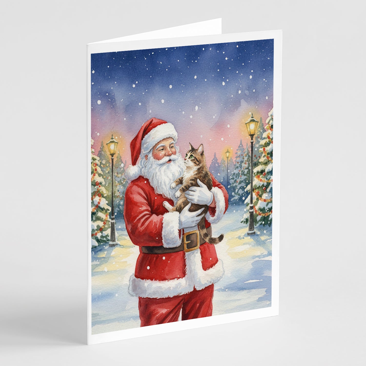 Caroline's Treasures American Bobtail Cat with Santa Claus Greeting Cards Pack of 8