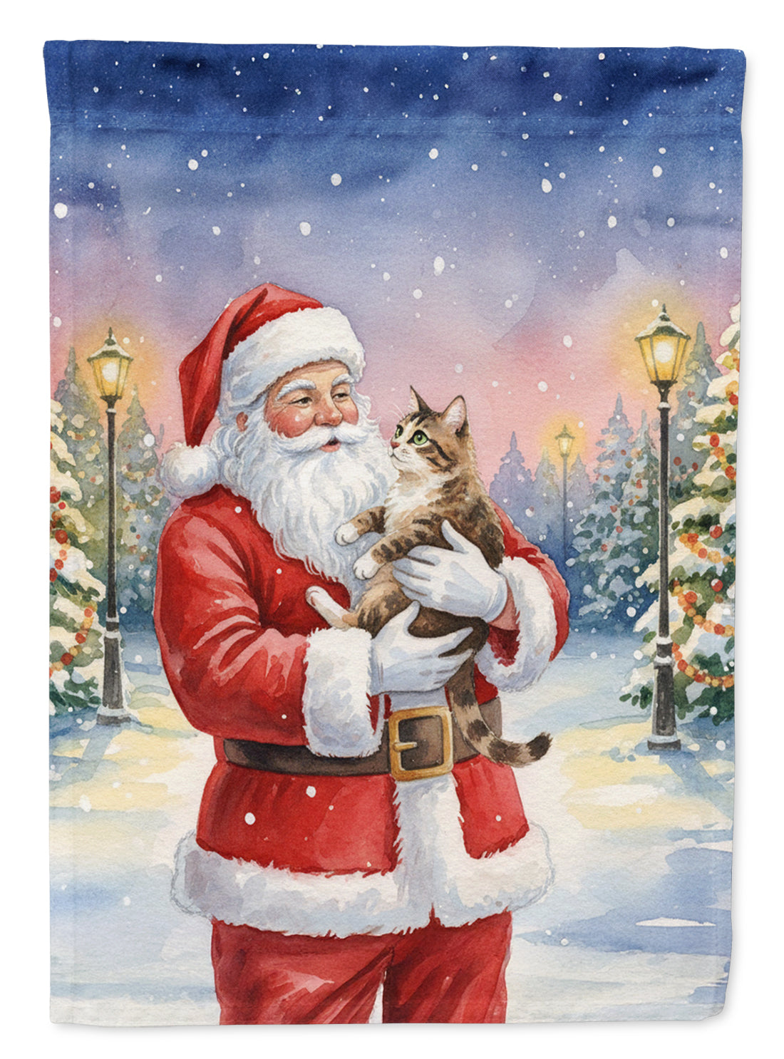 Caroline's Treasures American Bobtail Cat with Santa Claus Garden Flag