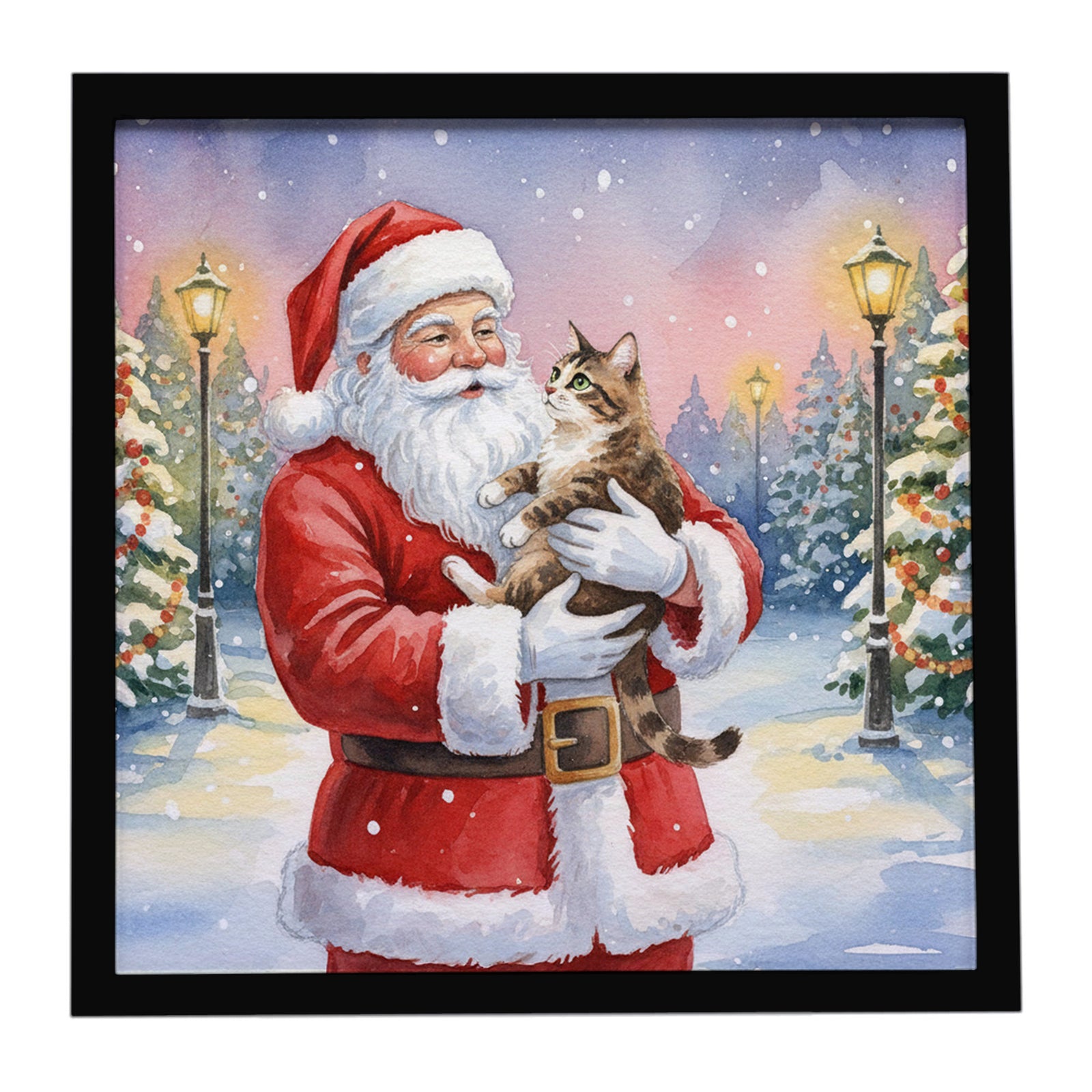 Caroline's Treasures American Bobtail Cat with Santa Claus Framed Metal Print