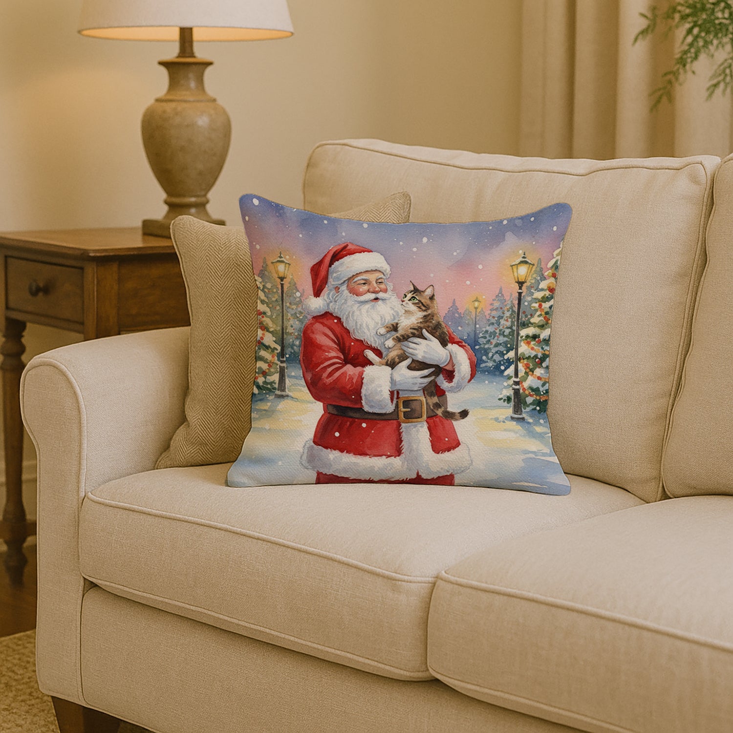 Caroline's Treasures American Bobtail Cat with Santa Claus Throw Pillow