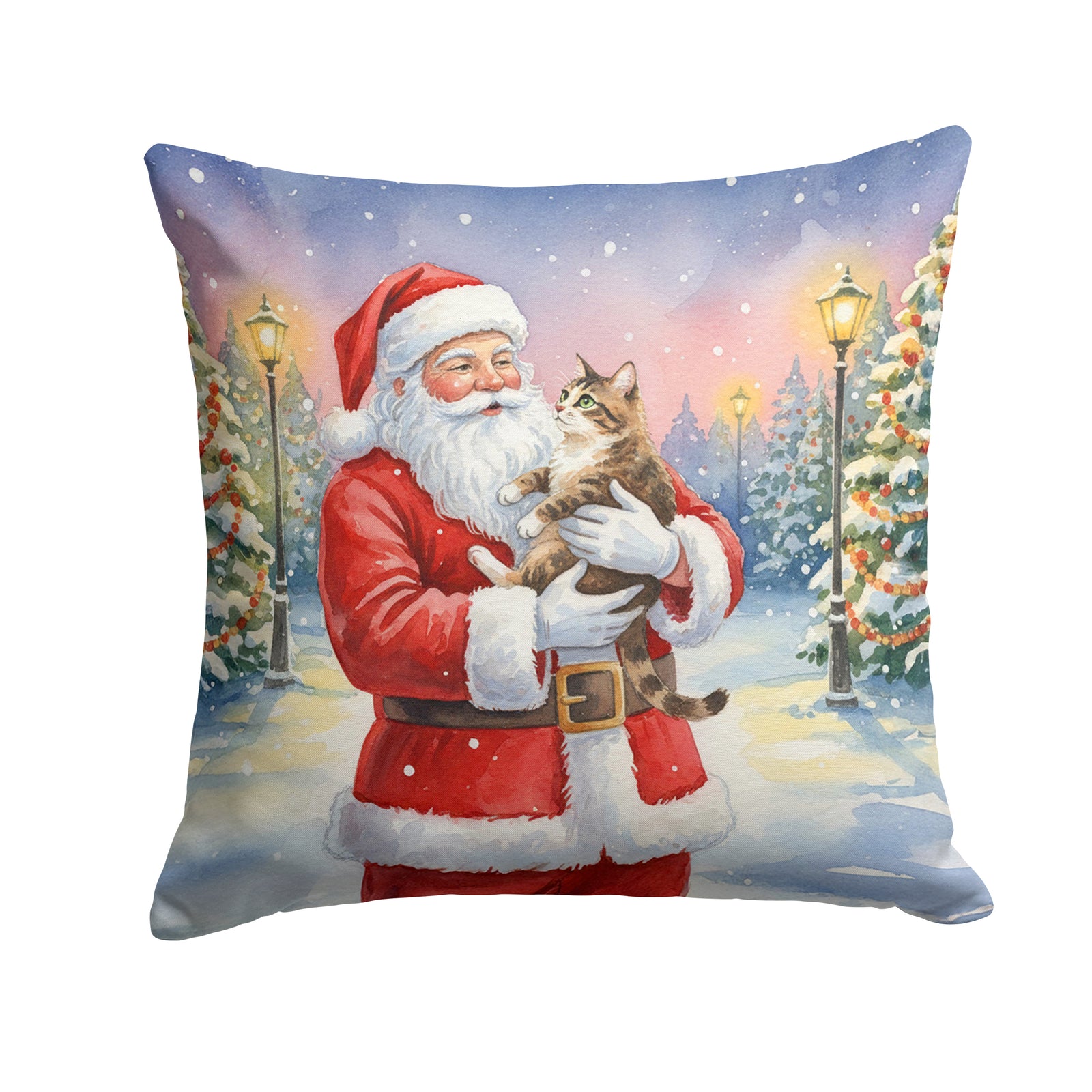 Caroline's Treasures American Bobtail Cat with Santa Claus Throw Pillow