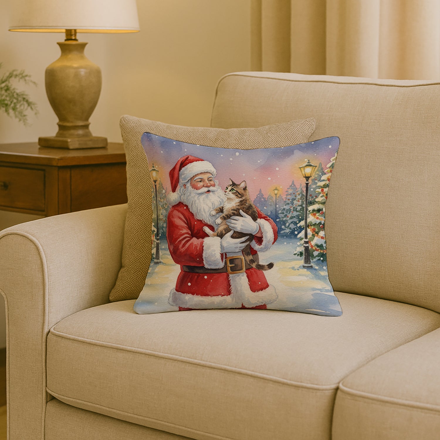 Caroline's Treasures American Bobtail Cat with Santa Claus Throw Pillow
