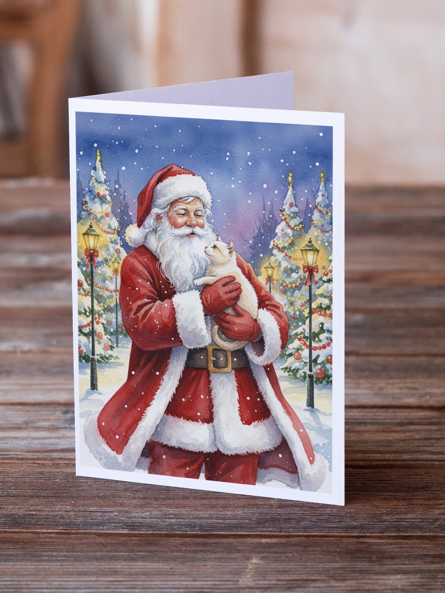 Caroline's Treasures American Curl Cat with Santa Claus Greeting Cards Pack of 8