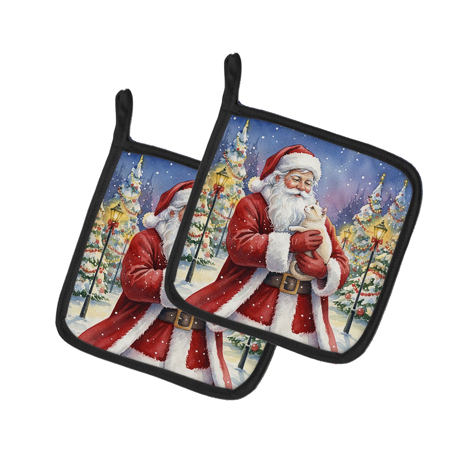 Caroline's Treasures American Curl Cat with Santa Claus Pair of Pot Holders