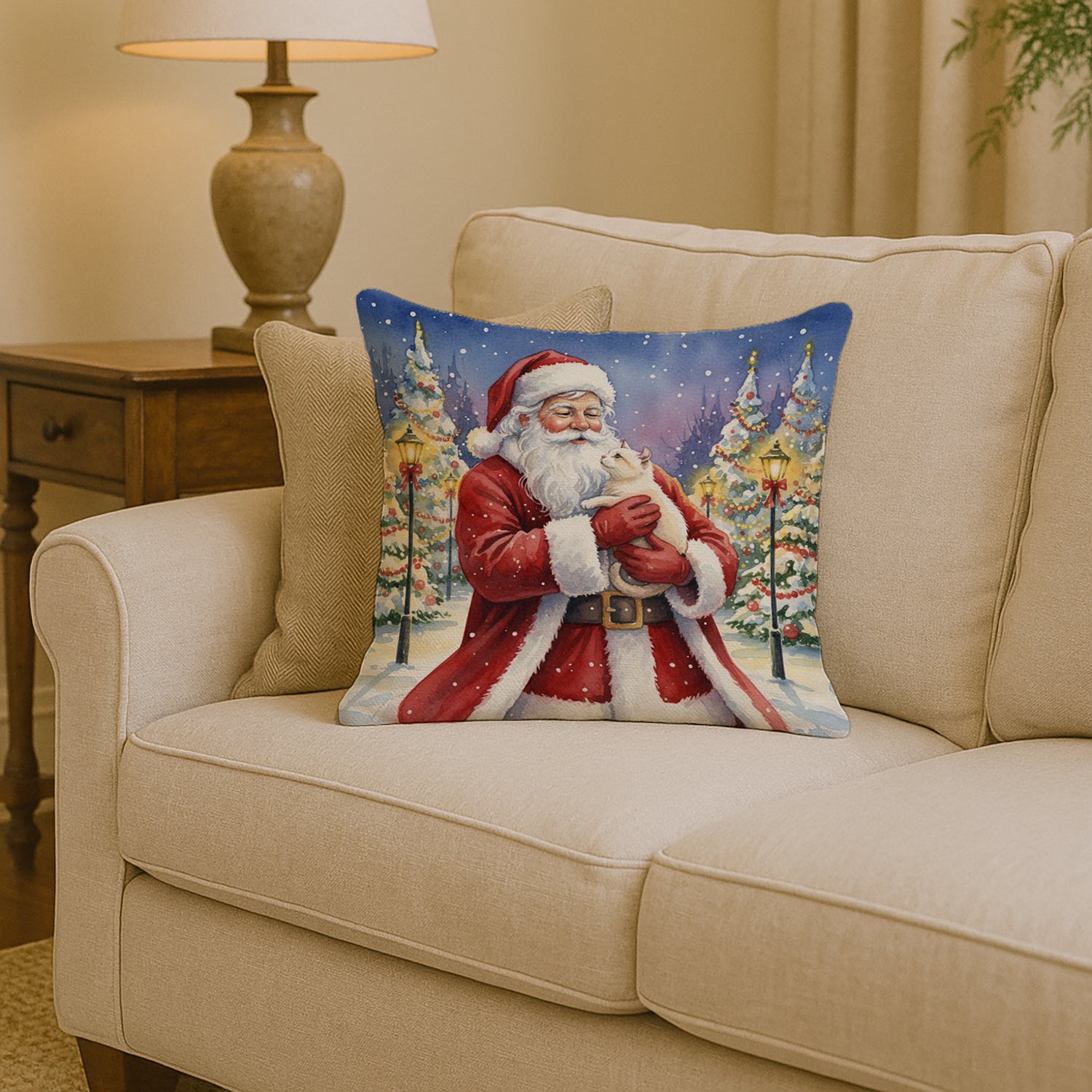 Caroline's Treasures American Curl Cat with Santa Claus Throw Pillow