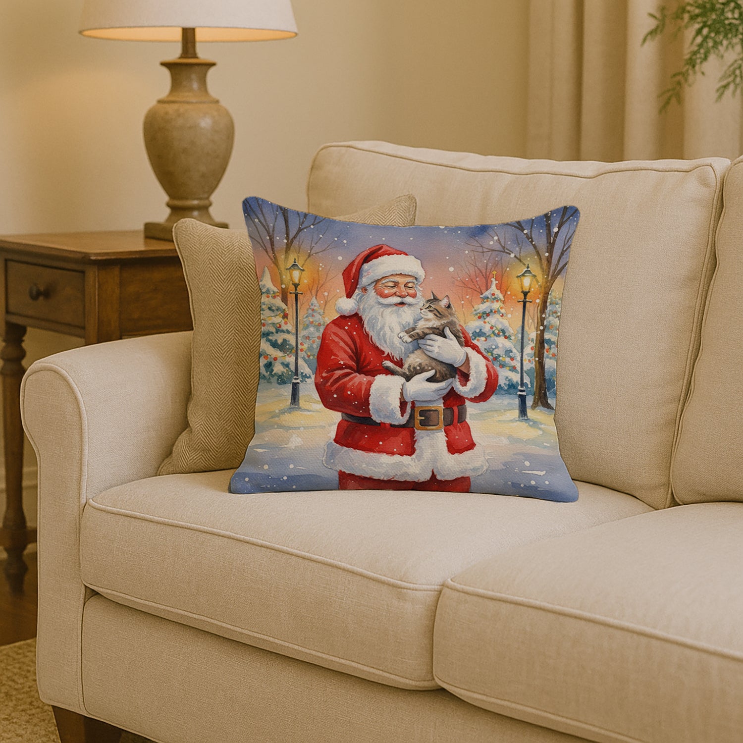 Caroline's Treasures American Shorthair Cat with Santa Claus Throw Pillow