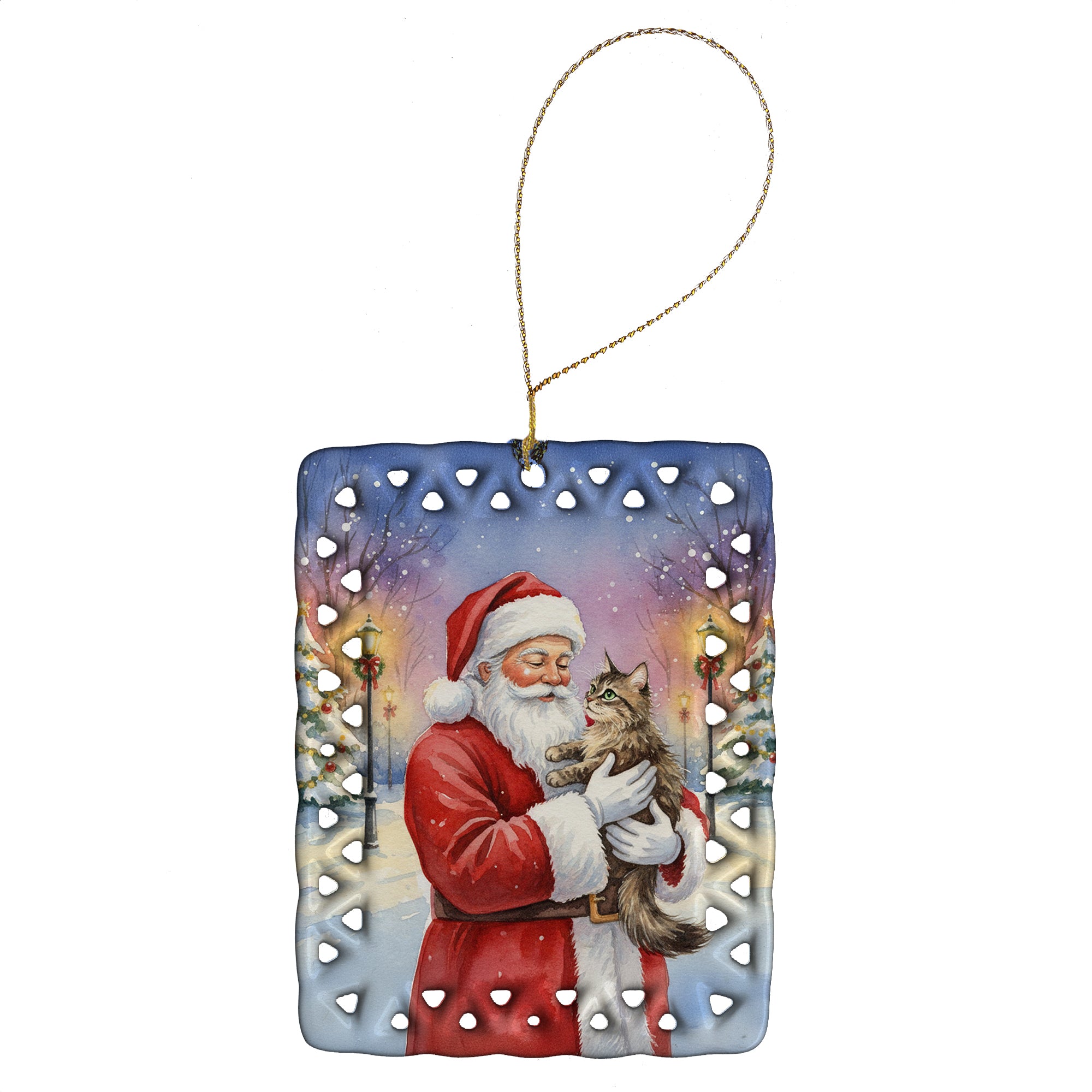 Caroline's Treasures American Wirehair Cat with Santa Claus Porcelain Ornament
