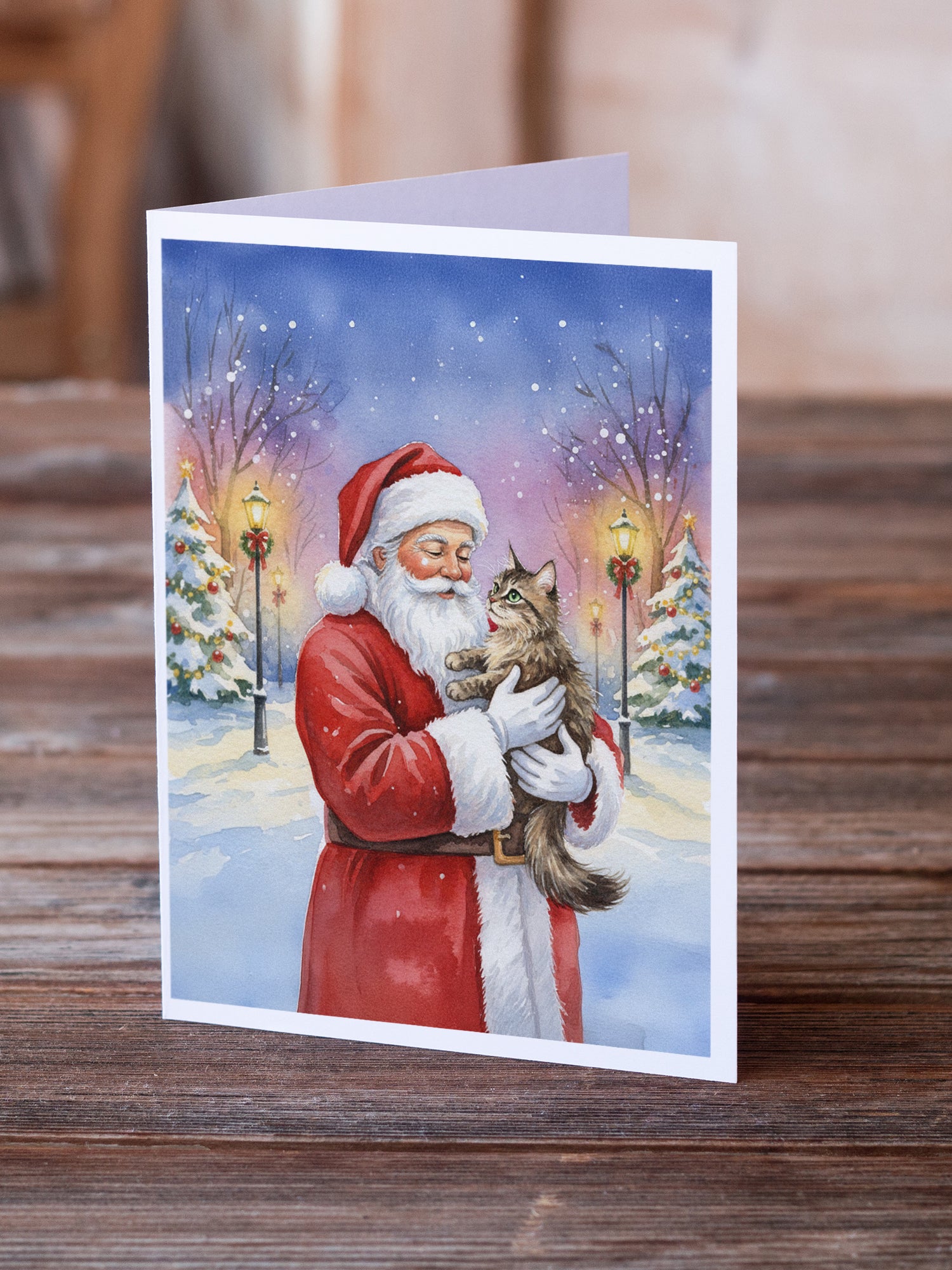 Caroline's Treasures American Wirehair Cat with Santa Claus Greeting Cards Pack of 8