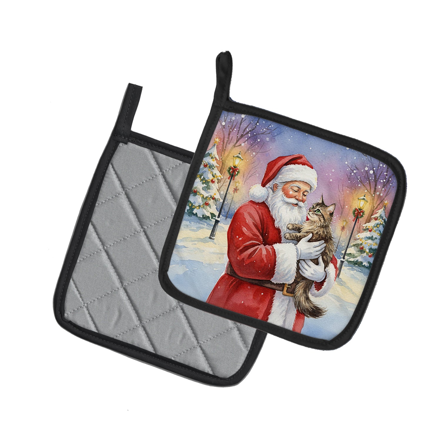 Caroline's Treasures American Wirehair Cat with Santa Claus Pair of Pot Holders