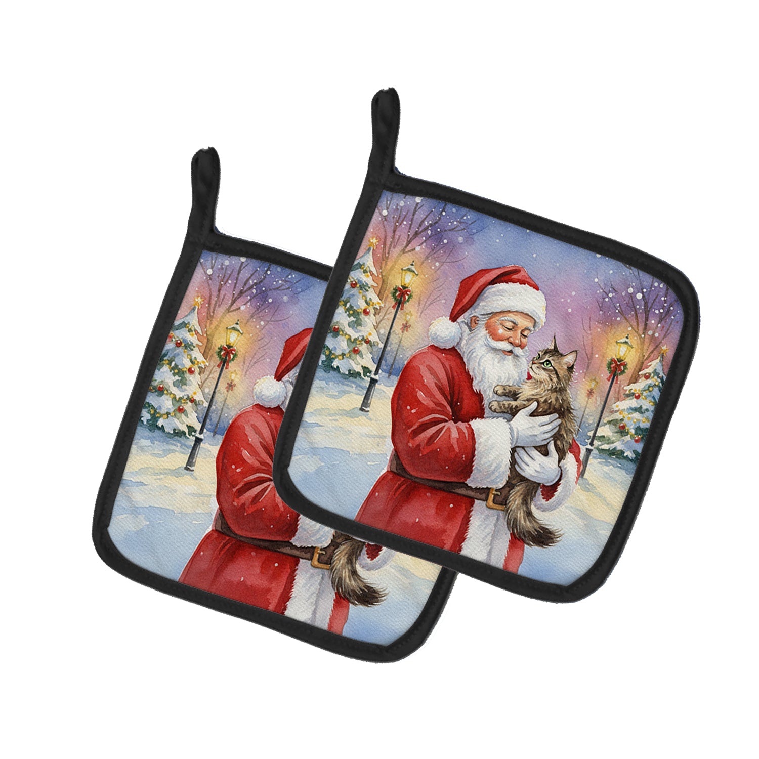 Caroline's Treasures American Wirehair Cat with Santa Claus Pair of Pot Holders