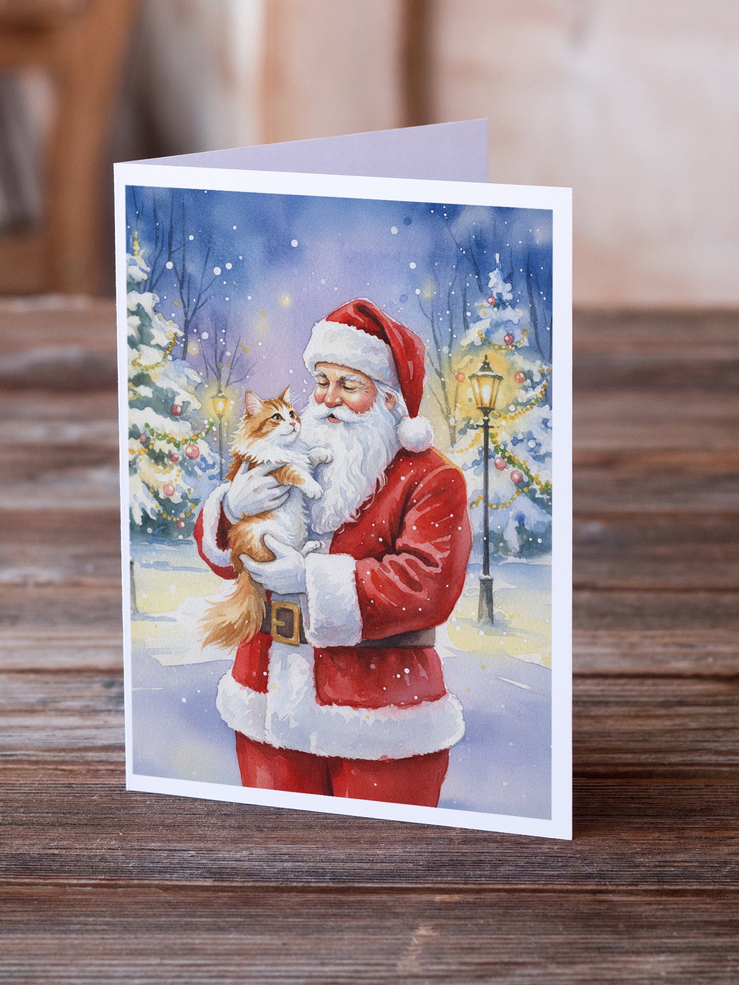 Caroline's Treasures Asian Cat with Santa Claus Greeting Cards Pack of 8