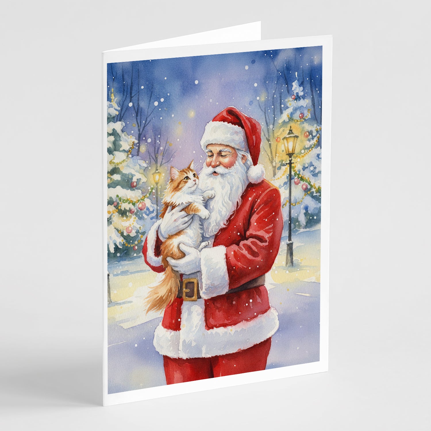 Caroline's Treasures Asian Cat with Santa Claus Greeting Cards Pack of 8