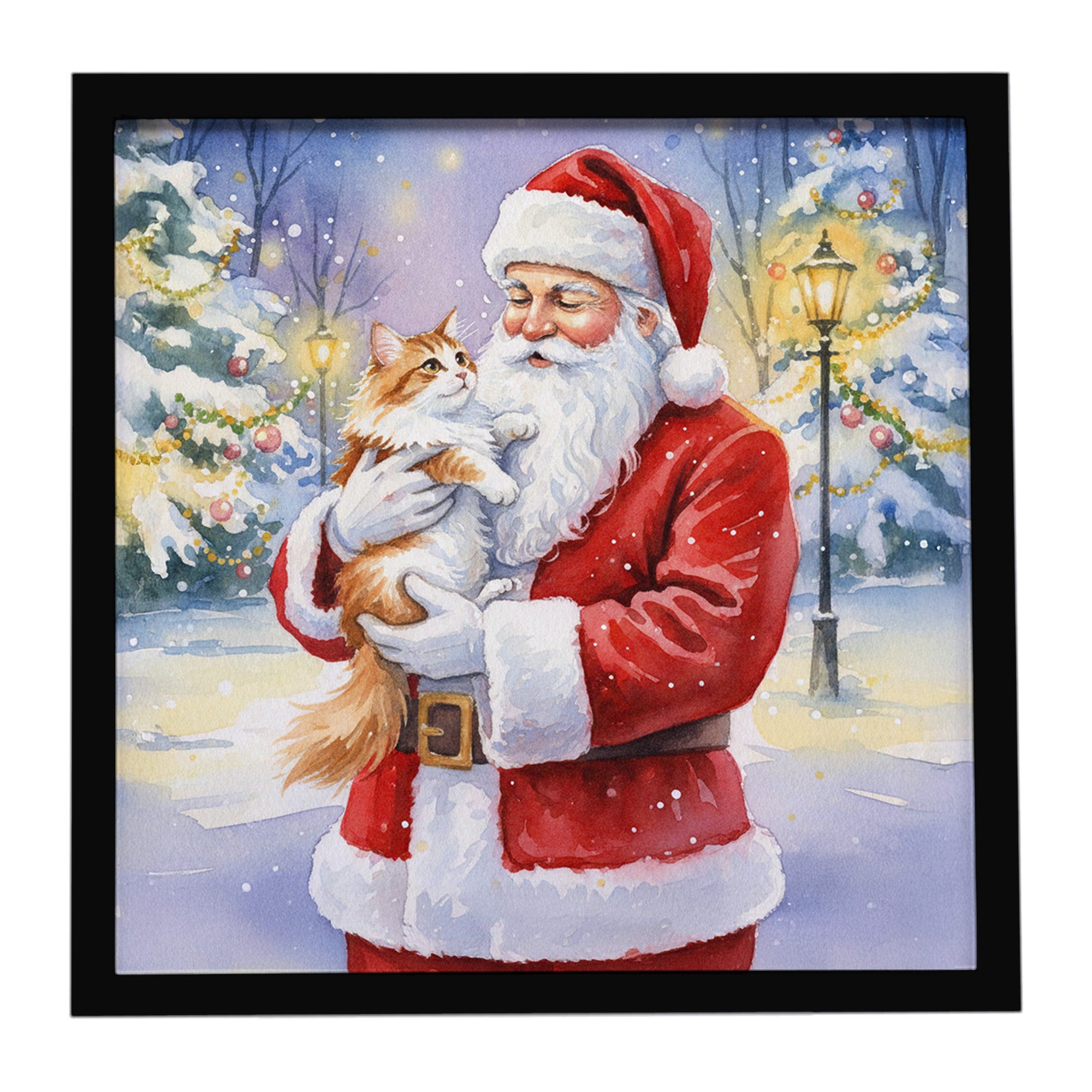 Caroline's Treasures Asian Cat with Santa Claus Framed Metal Print
