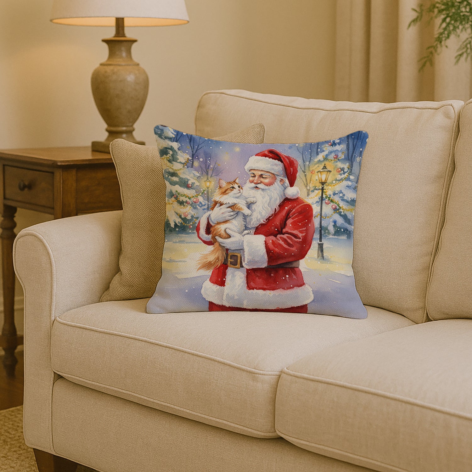Caroline's Treasures Asian Cat with Santa Claus Throw Pillow