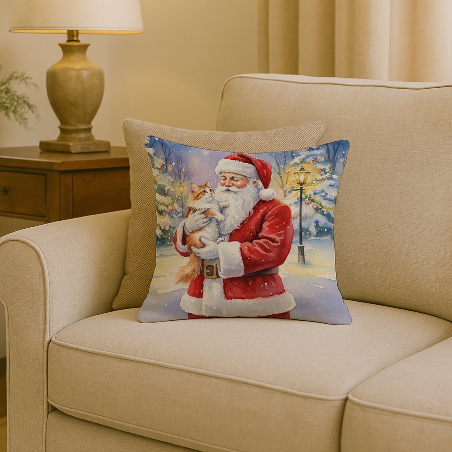 Caroline's Treasures Asian Cat with Santa Claus Throw Pillow