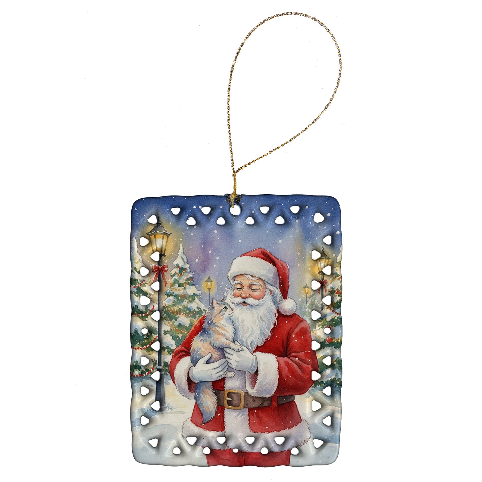 Caroline's Treasures Australian Mist Cat with Santa Claus Porcelain Ornament