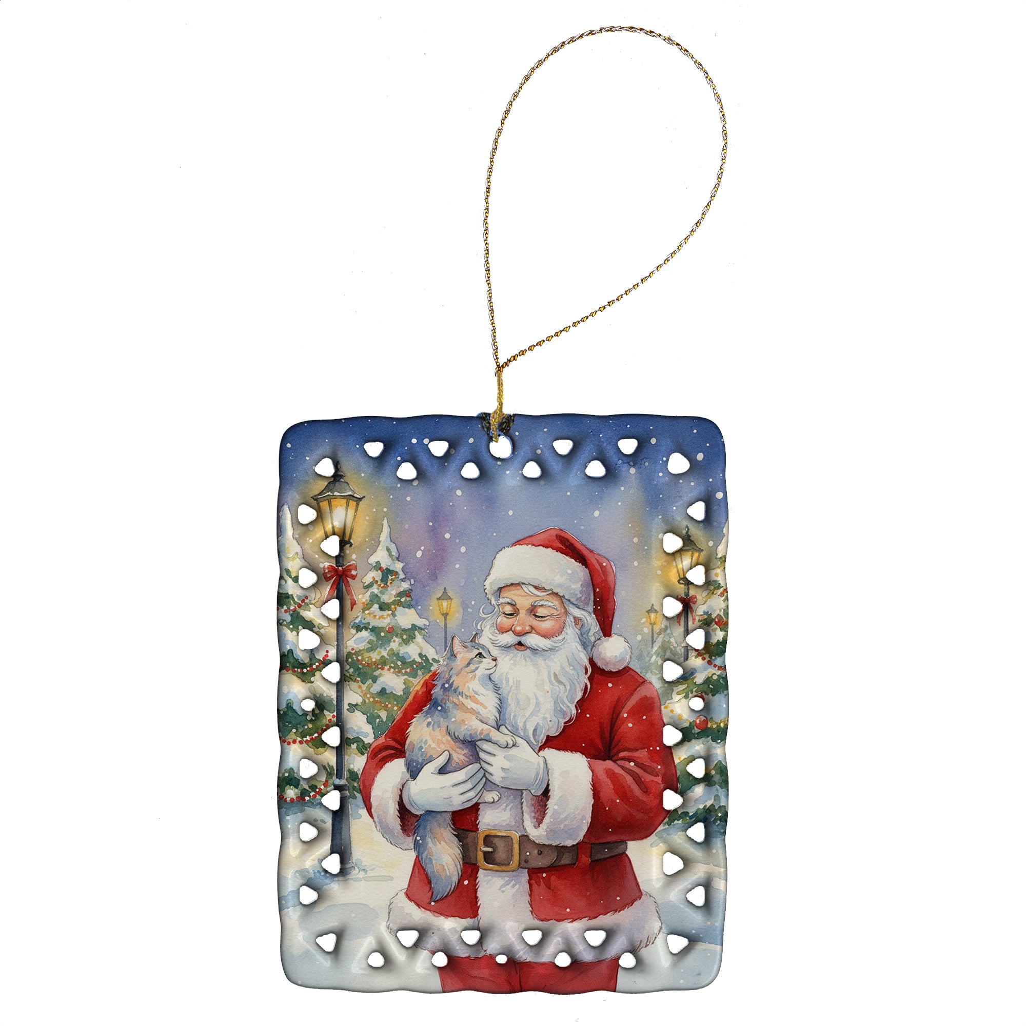 Caroline's Treasures Australian Mist Cat with Santa Claus Porcelain Ornament