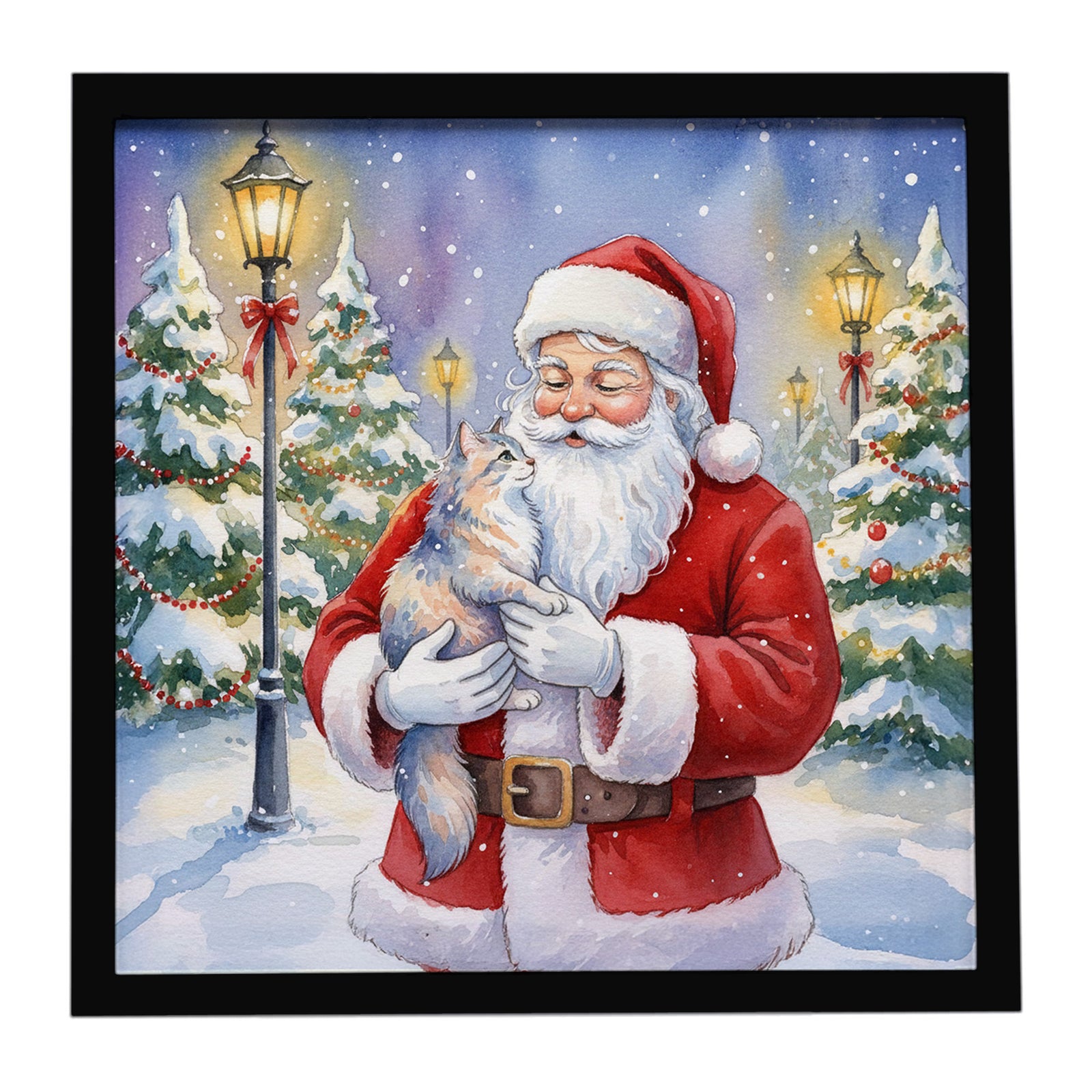 Caroline's Treasures Australian Mist Cat with Santa Claus Framed Metal Print