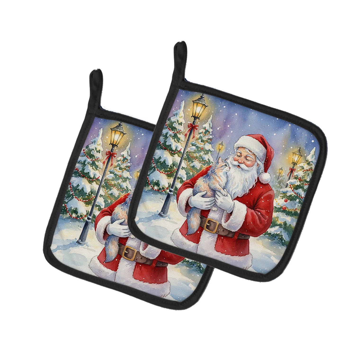 Caroline's Treasures Australian Mist Cat with Santa Claus Pair of Pot Holders