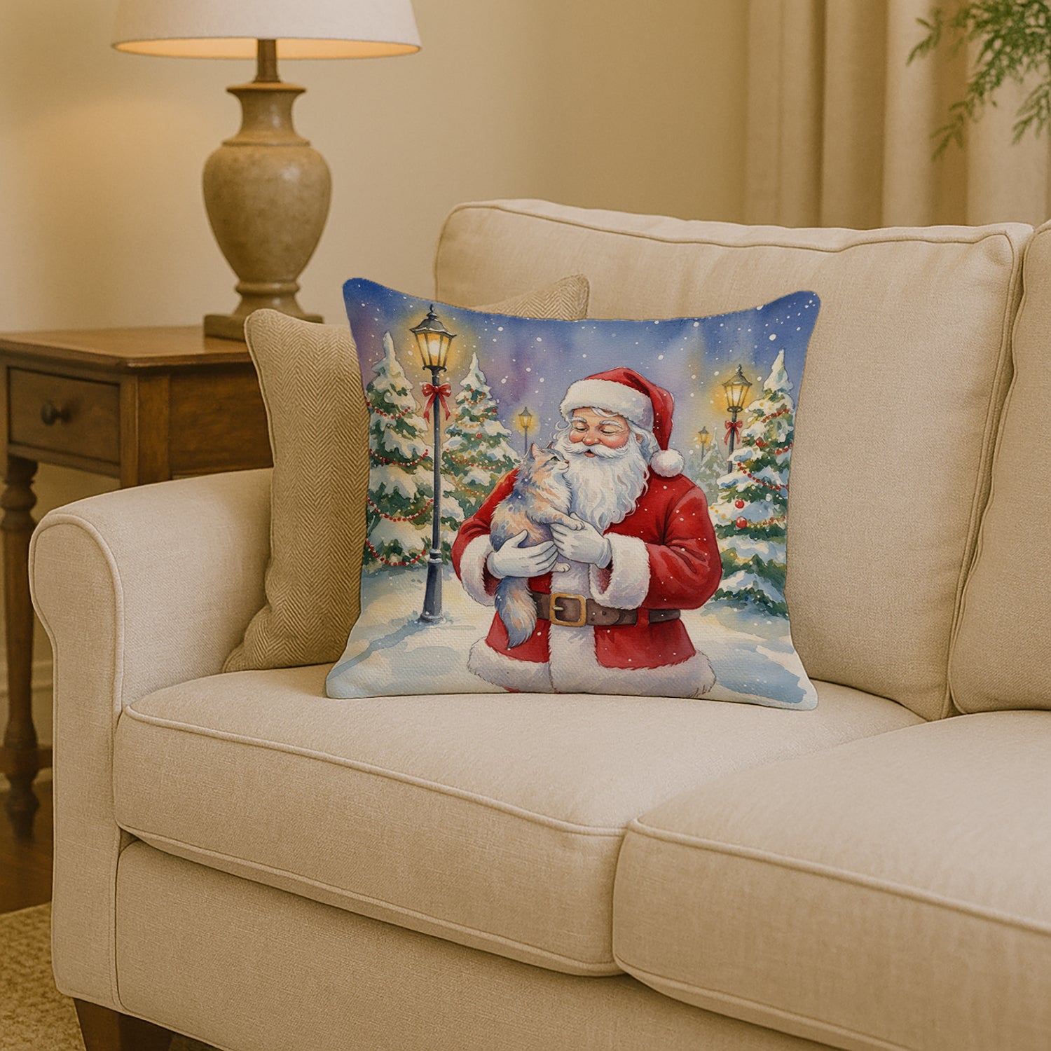 Caroline's Treasures Australian Mist Cat with Santa Claus Throw Pillow