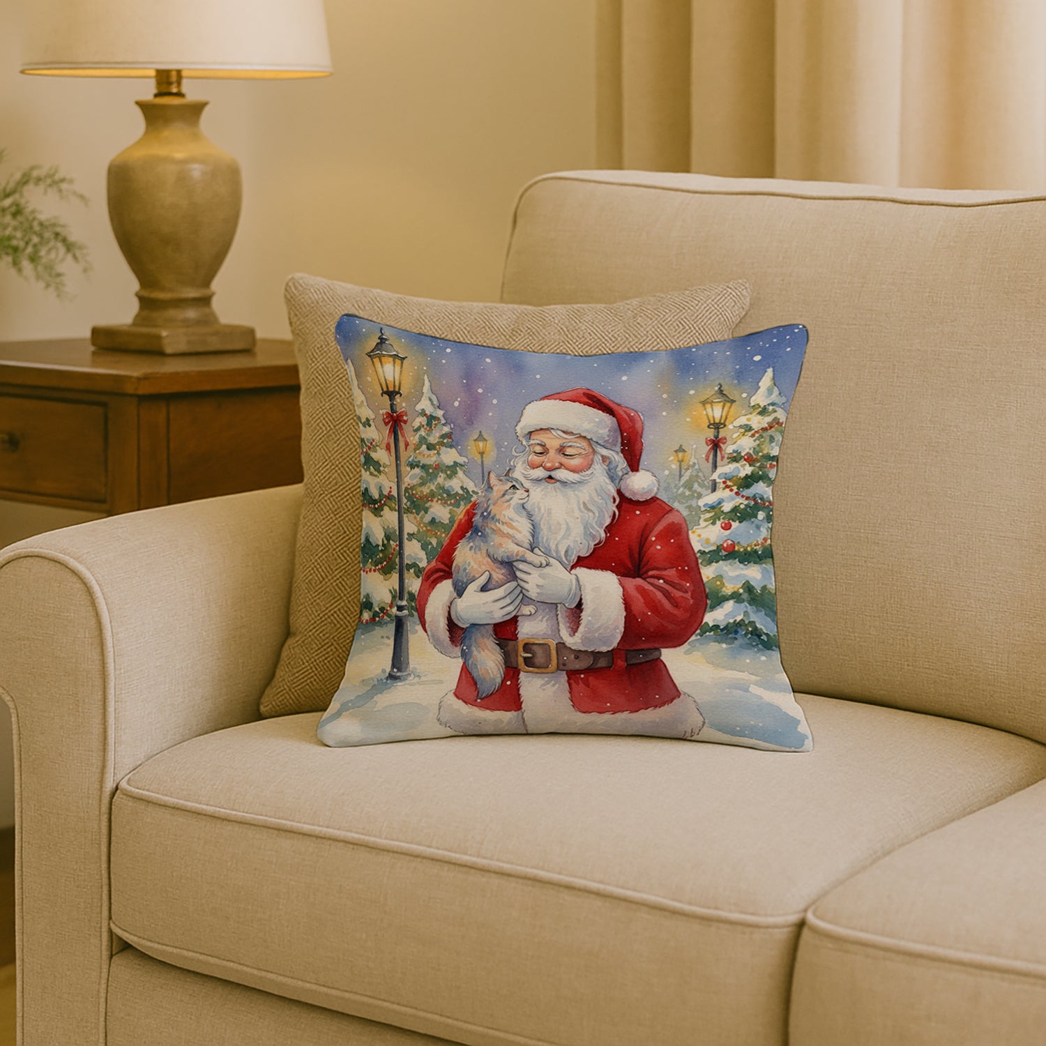 Caroline's Treasures Australian Mist Cat with Santa Claus Throw Pillow