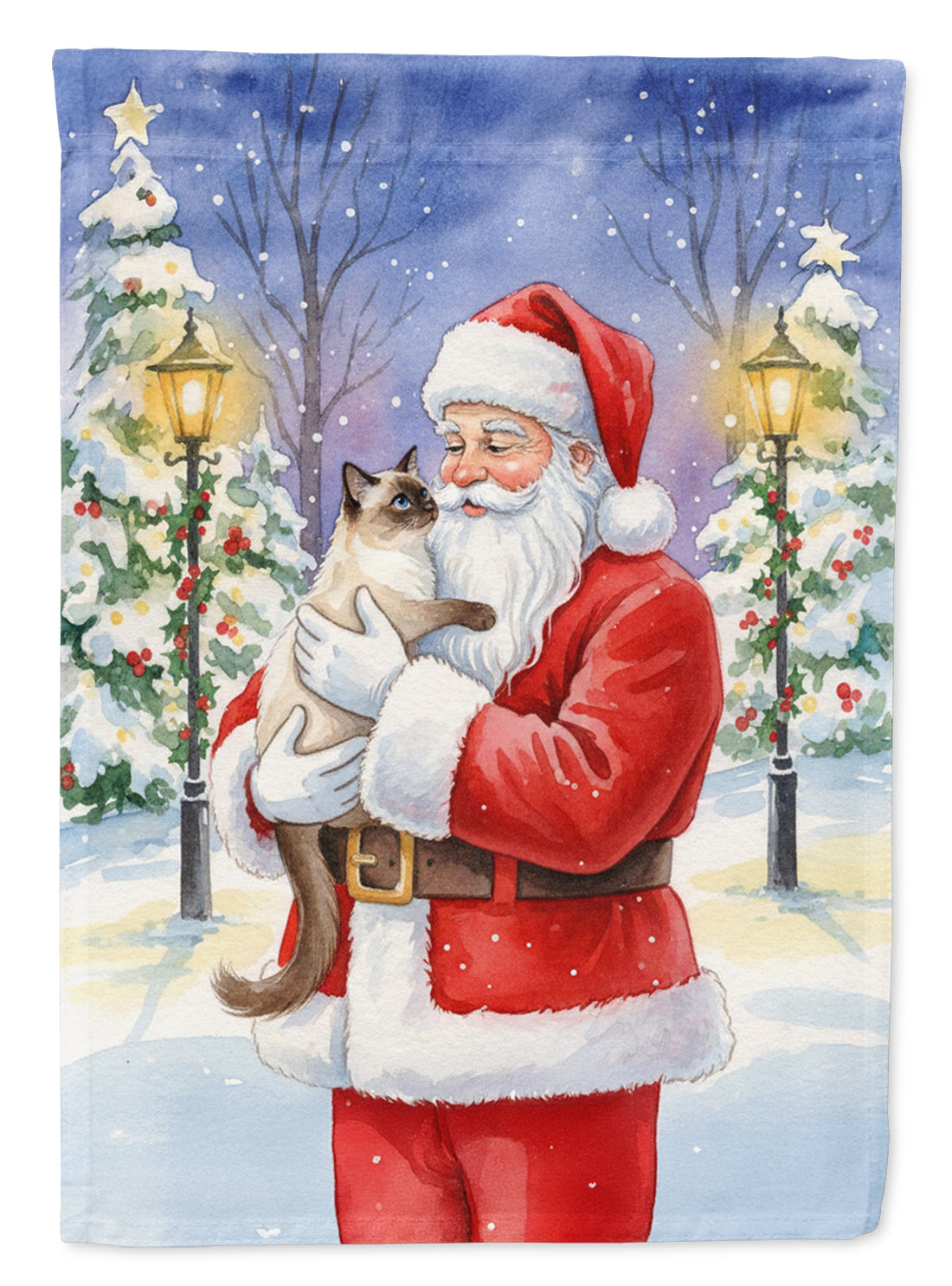 Caroline's Treasures Balinese Cat with Santa Claus House Flag