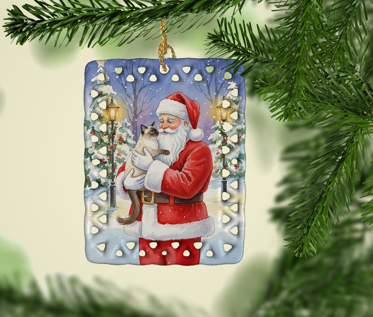 Caroline's Treasures Balinese Cat with Santa Claus Porcelain Ornament