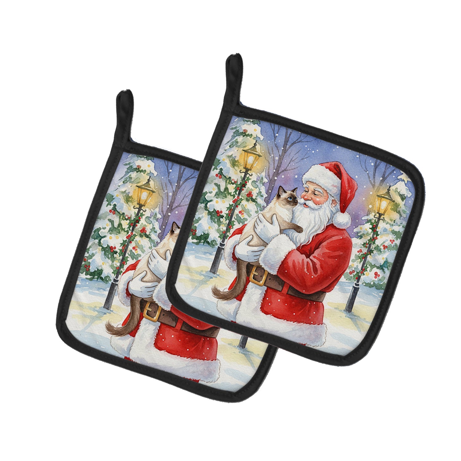 Caroline's Treasures Balinese Cat with Santa Claus Pair of Pot Holders