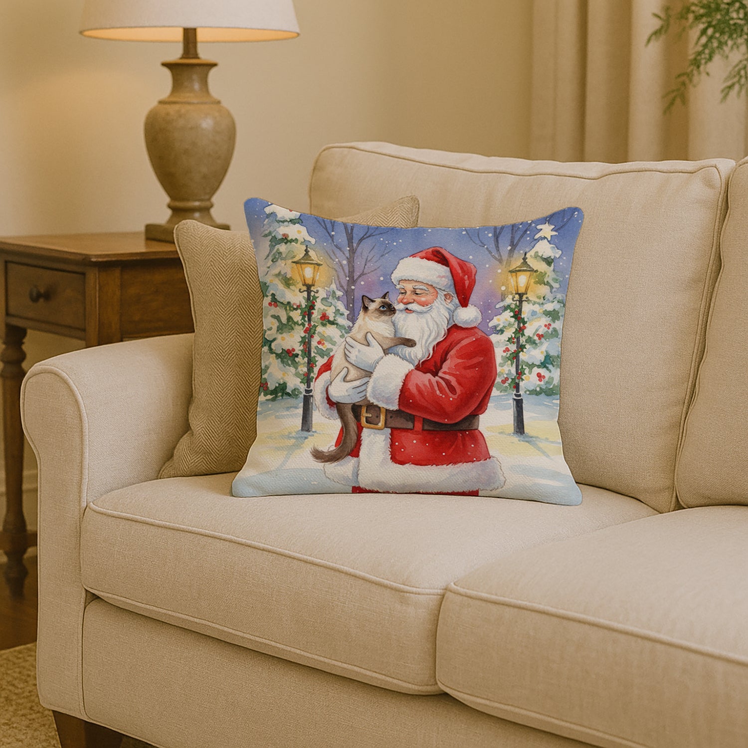 Caroline's Treasures Balinese Cat with Santa Claus Throw Pillow