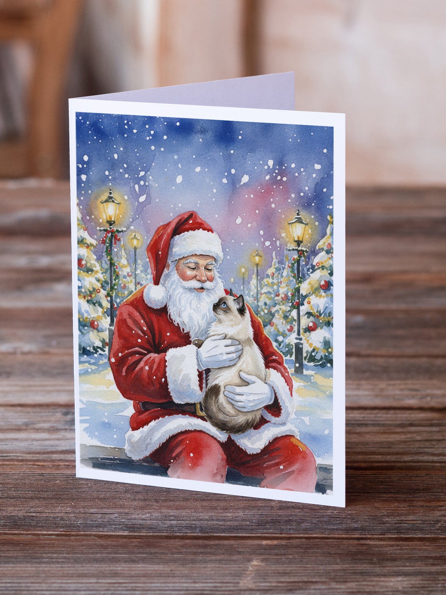 Caroline's Treasures Birman Cat with Santa Claus Greeting Cards Pack of 8