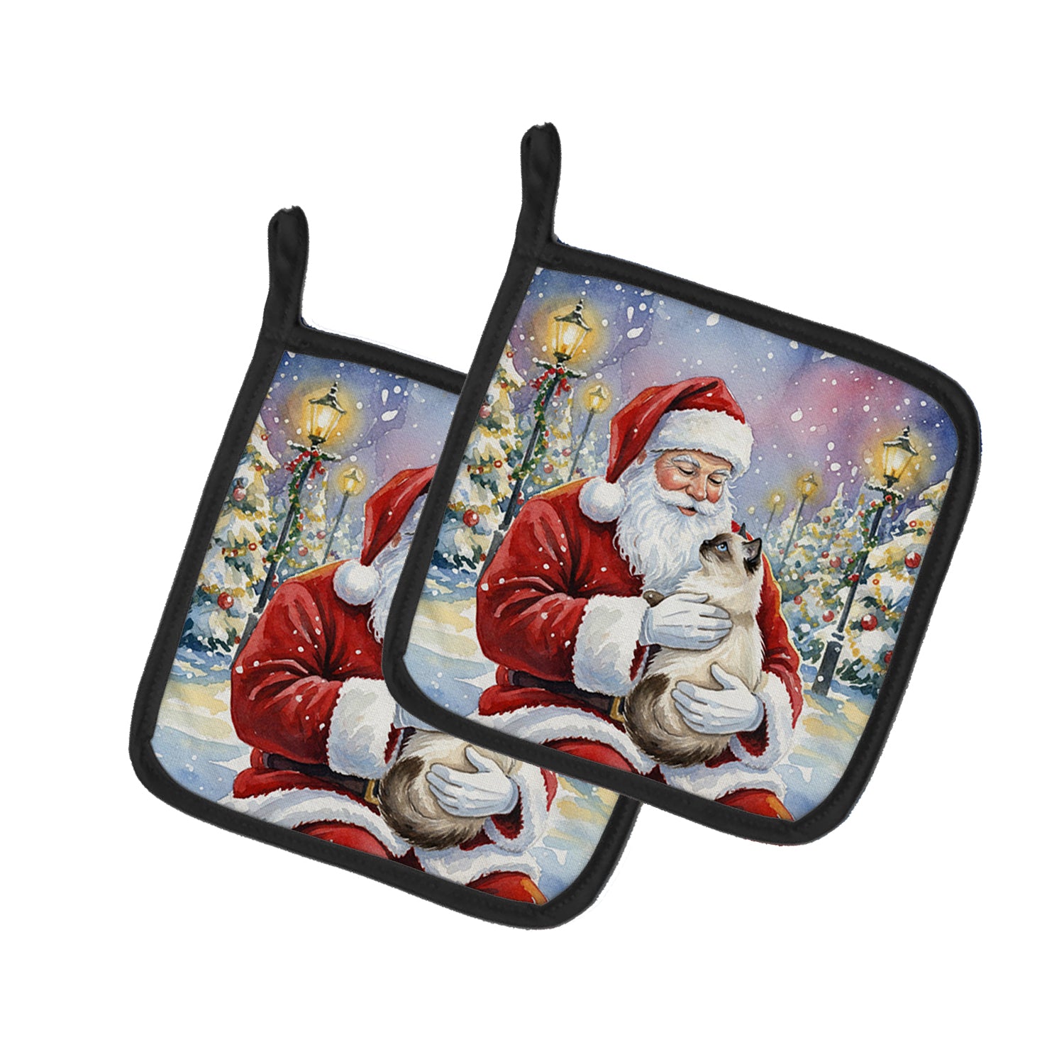 Caroline's Treasures Birman Cat with Santa Claus Pair of Pot Holders