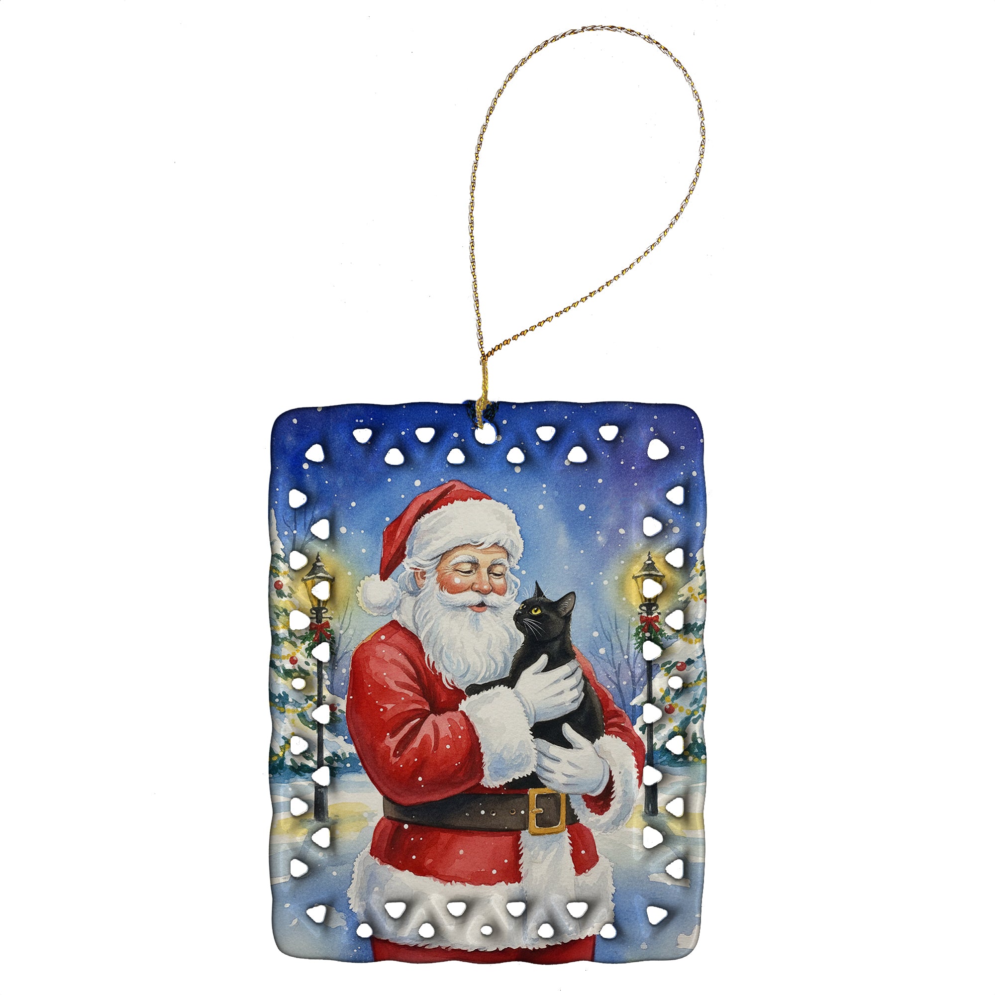 Caroline's Treasures Bombay Cat with Santa Claus Porcelain Ornament