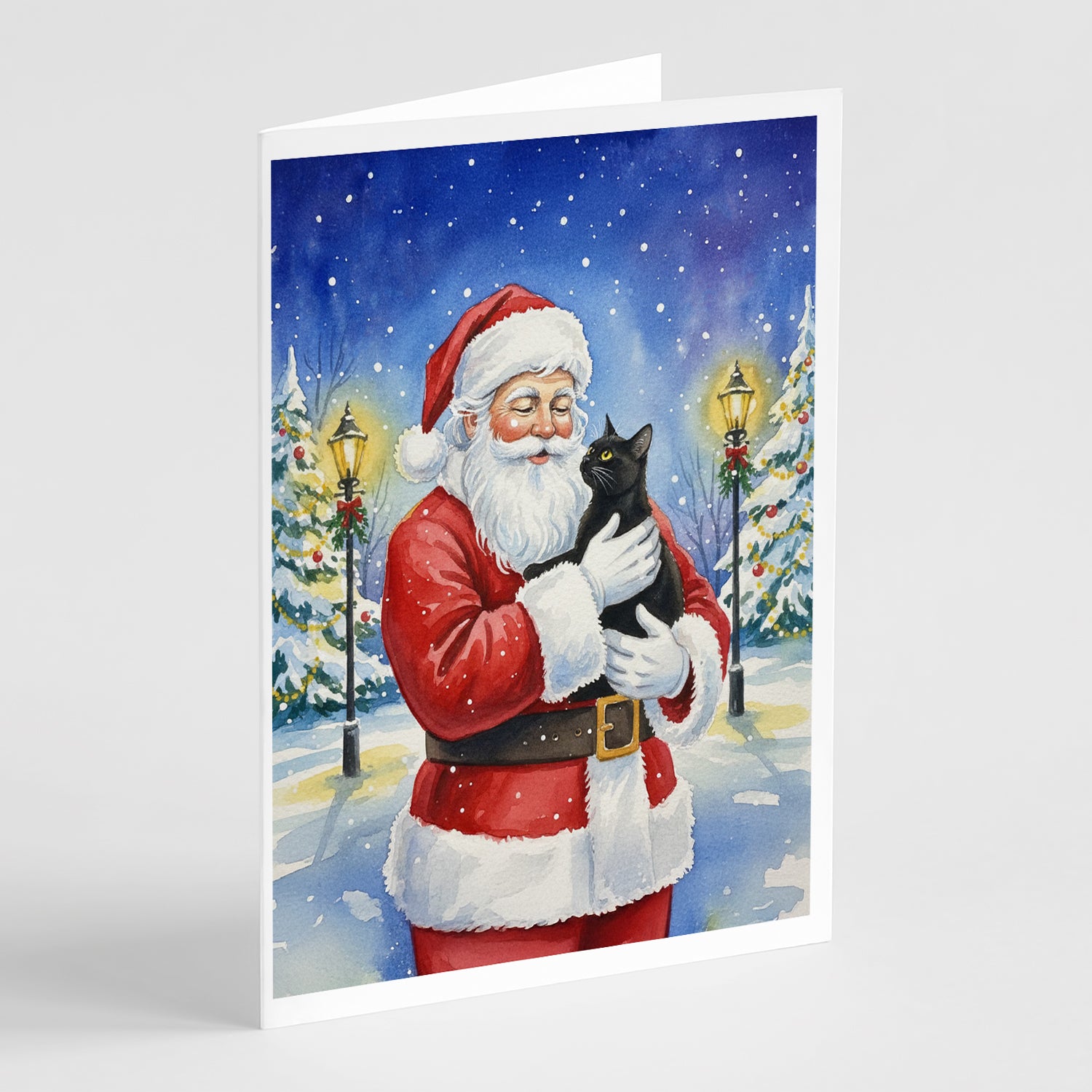 Caroline's Treasures Bombay Cat with Santa Claus Greeting Cards Pack of 8