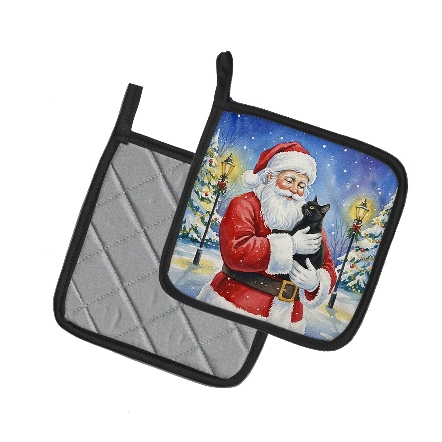 Caroline's Treasures Bombay Cat with Santa Claus Pair of Pot Holders